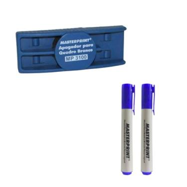 Imagem de Kit de Pincéis Azuis para Quadro Branco Recarregáveis com Apagador, 2 Peças