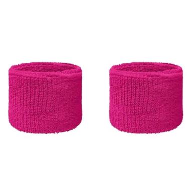 Imagem de Couver Pulseira de moletom juvenil de algodão rosa choque de 7,6 cm para esportes e mais, 1 par