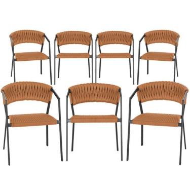 Imagem de 7 Cadeiras Atenas Tricô Náutico E Alumínio Proteção Uv Preta Terra Cota