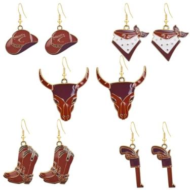 Imagem de QUSIJIA Conjunto de 5 pares de brincos de cowboy com pingente de bota de caubói esmaltado, trumpet, Metal, Sem pedra preciosa
