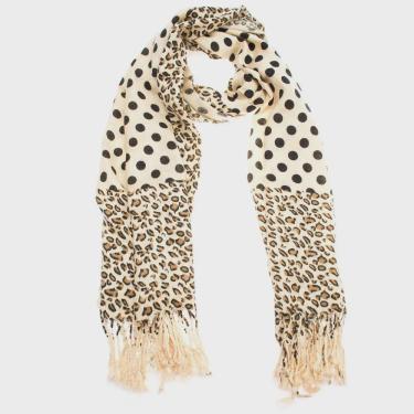 Imagem de Cachecol Adulto echarpe feminino de trico de croche malha Pelúcia quente e confortável com bolinhas com borlas de leopardo