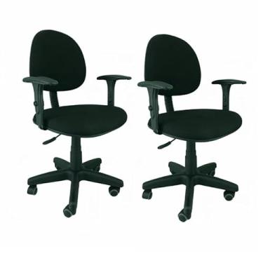 Imagem de Kit 2 Cadeiras de Escritório Home Office Ergonômica Executiva Braço Regulável Tecido JSerrano Estrela Nylon Rodízio Semi Silicone Escritex (Preto)