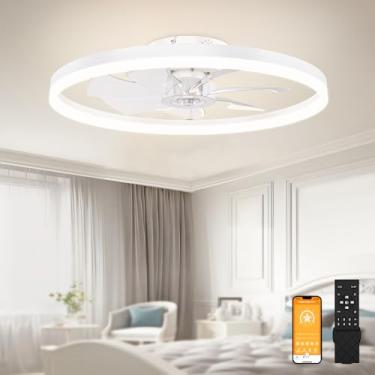 Imagem de VOLISUN Ventiladores De Teto De Perfil Baixo Com Luz E Controle Remoto, Ventilador De Teto Moderno Sem Lâminas De 23,6 Pol. Com Luzes, Luz De Ventilador Led Embutida Regulável De 3000K A 6500K, Ven