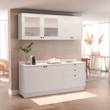 Imagem de Cozinha Compacta 4 Peças 6 Portas 3 Gavetas com Tampo Sevilha Branco Artico