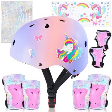 Imagem de Unicorn Catcher Capacete Infantil, Capacete De Bicicleta Para Criança Com Adesivos Faça Você Mesmo, Joelheiras E Cotoveleiras De Unicórnio, Conjunto De Equipamentos De Proteção Ajustáveis Para Menin