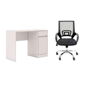 Imagem de Conjunto de Mesa Morada 1 pt 1 gv Branca com Cadeira de Escritório Secretária Giratória New Java Preta