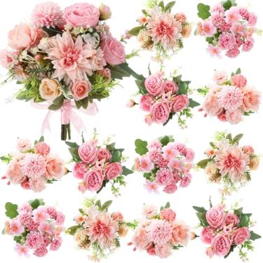 Imagem de Zeyune 12 peças de flores artificiais, peônias grandes, seda artificial, hortênsia, ramo de rosas falsas para centro de mesa, festa, noivado, casamento, decoração de casa (rosa blush)