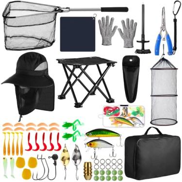 Imagem de Lasnten Kit de 68 ferramentas de pesca, kit de alicates, mochila de pesca, equipamento de equipamento, inclui removedor de gancho, mochila, luvas, chaveiro, gancho, iscas de pesca, acessórios para