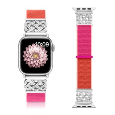 Imagem de Chinber Pulseiras de nylon compatíveis com Apple Watch séries 10, 9, 8, 7, 6, 5, 4 e 3 de 38 mm, 40 mm, 40 mm, 41 mm, 42 mm, 45 mm, 46 mm, 49 mm, SE, Ultra 2 1, Romã, 44mm/45mm/46mm/49mm/42mm