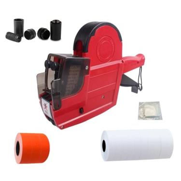 Imagem de NaviLintek Pistola de preço de 2 linhas de 20 dígitos, etiquetadora de preços com 1500 etiquetas brancas laranja 5300 kit de 3 rolos de tinta, máquina de etiquetas de código de data para venda a