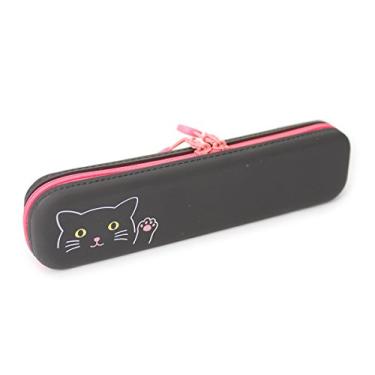 Imagem de LIHIT LAB PuniLabo Bolsa fina com zíper para canetas, 20 cm × 4,8 cm, gato preto (A7717-3)