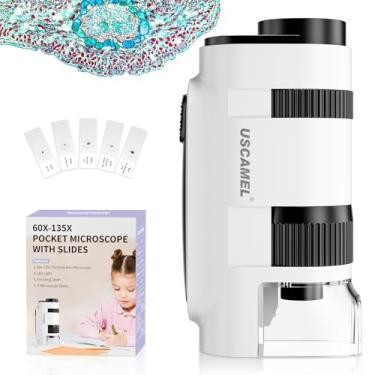 Imagem de Microscópio de bolso para crianças e adultos – Mini Microscópio 135x, minimicroscópio portátil portátil com 5 lâminas de microscópio, perfeito para observação microbiológica, presentes de aprendizagem