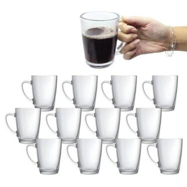 Imagem de Jogo 12 Xícaras Caneca De Vidro Transparente Com Alça 250ml - CLICK HO