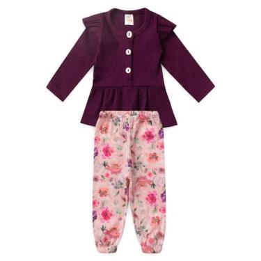 Imagem de Conjunto Bata e Calça Canelado Bebê - Beringela - Ame Kids, 1