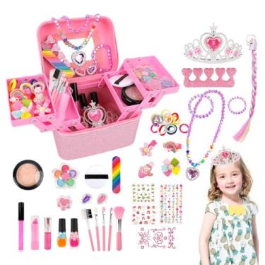 Imagem de Kit de maquiagem infantil,Kits de maquiagem para crianças | Kit de maquiagem lavável para meninas 48 unidades - Atividades interativas de aprendizagem pré-escolar, conjunto de cosméticos infantis com