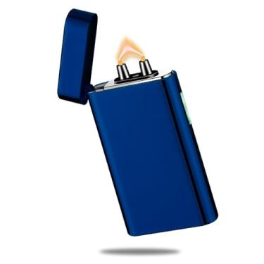 Imagem de RSBYE Isqueiro elétrico, USB C, recarregável, plasma, de alta potência, à prova de vento, acendedor de chamas para velas, acampamento e uso diário (azul)