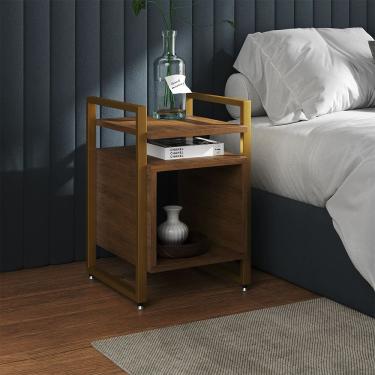 Imagem de Mesa de Cabeceira Industrial Marrocos Ferro Dourado e Tampo Amêndoa