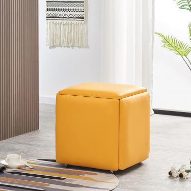 Imagem de 5 em 1 cadeira de cubo otomano de ninho, bancos empilháveis, banquinhos de descanso de pé quadrado de pé de pé, banquinhos de pé com rodas para sala de estar, sala de jantar, A, 35 * 35 * 35cm