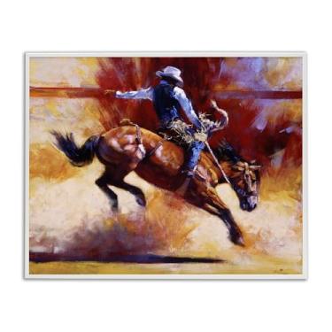 Imagem de Stupell Industries Cowboy galopante com nuvem de poeira branca emoldurada giclée design de arte por Julie T. Chapman, 14 x 11