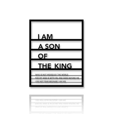 Imagem de Yuzhuo Decoração de parede de quarto de menino adolescente de metal "I Am A Son of the King" Placa de arte de parede para meninos quarto sala de jogos sala de estar banheiro esculturas motivacionais