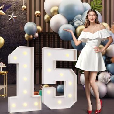 Imagem de imprsv Números De Letreiro De 3 Pés 15, Números Iluminados Para Decoração De Festa De Aniversário De 15 Anos, Número 15 Iluminado, Kit De Placa De Espuma Pré-Cortada