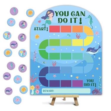 Imagem de Tabela de recompensas de sereia, tabela de comportamento para crianças em casa, placa de incentivo de madeira com 24 fichas, tabelas de adesivos temáticos submarinos essenciais para sala de aula -04