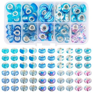 Imagem de Magibeads 60 peças sortidas Rondelle grande furo espaçador contas para pulseiras 13,5-14 mm contas focais europeias de resina azul para canetas com contas chaveiros estacas de jardim de fadas