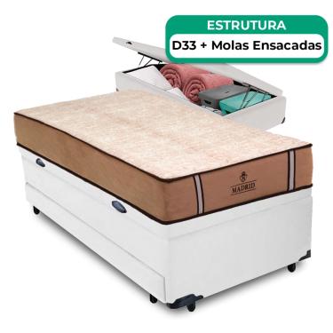 Imagem de Bicama Baú Solteiro E Colchão Madrid Molas Vstore 78x188x28