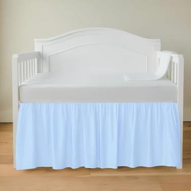 Imagem de Saia para cama de berço de luxo 71 cm x 132 cm com queda de 35 cm, macia e respirável, com babados, serve para berços e crianças pequenas, tecido de microfibra, babados, saia para bebês meninos ou