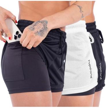 Imagem de Kit 3 Shorts Duplo Feminino 2 Em 1 Esportivo Suplex Academia - typeone