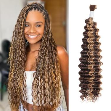 Imagem de Syrenlore Cabelo Humano Com Mechas Loiras Mel Para Tranças Sem Nós Estilo Boho, Ombré 4/27, Cacheado, Profundo, Ondulado, Trama E Extensões Castanhas, 14" 50G, Leve, A Granel