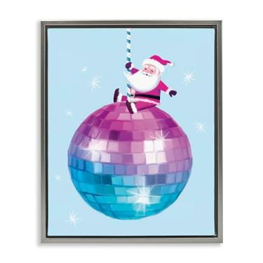 Imagem de Stupell Industries Arte de parede em tela flutuante cinza Papai Noel bola de discoteca por House Fenway, 17 x 21