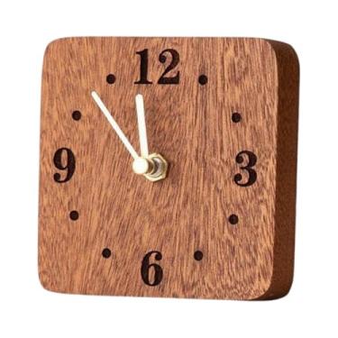 Imagem de Fenteer Relógio de mesa de mesa decorativa Relógio de mesa de madeira Relógio quadrado de forma de mesa sem marcha Relógio silencioso para manto interior, Nogueira Preta