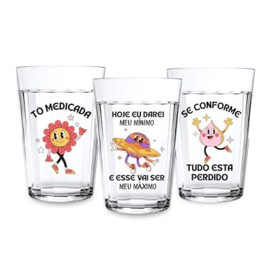 Imagem de Kit 3 Copos Decorado Americano Temático Café Chopp Frase Engraçada Grovy Presente Criativo Colorido