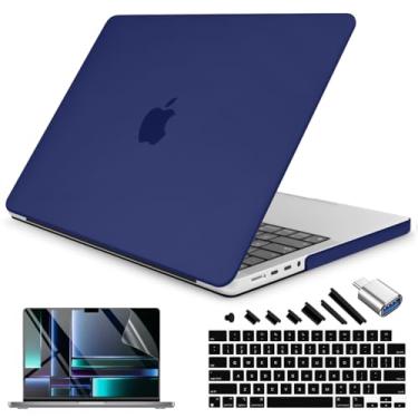 Imagem de Teryeefi Capa para MacBook Pro 16 polegadas M4 M3 M2 M1 2025 2024-2021 versão A3403 A3186 A2485 A2780 A2991 modelo, PC fosco rígido + capa de teclado + protetor de tela + adaptador tipo C, fosco azul
