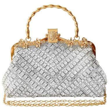 Imagem de Bolsa clutch com strass para mulheres, bolsa noturna de diamante brilhante, bolsa de mão com glitter para festa, formatura, coquetel, casamento, Prata.