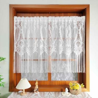 Imagem de 1 painel de cortinas transparentes de renda floral francesa com borlas para janelas pequenas cortinas brancas de janela de cozinha cortina curta transparente de renda romântica para decoração de porta