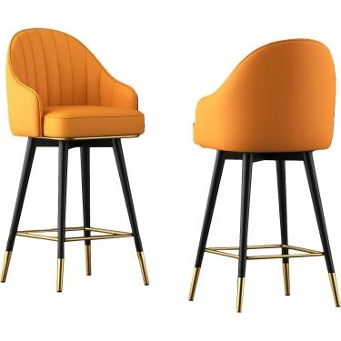 Imagem de Conjunto De 2 Bancos De Bar Ergonômicos, Bancos De Bar Estofados Com Pernas Cromadas Pretas, Bancos De Bar Giratórios De Couro, Cadeiras De Bar De Altura De Balcão, D, 75CM