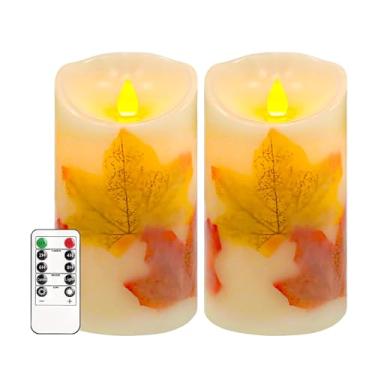 Imagem de AVEKI Velas sem chama, velas de LED brancas operadas por bateria feitas de cera real, velas votivas cintilantes, velas falsas para decoração de Natal, 2 peças, 7 x 15 cm (folha de maconha)