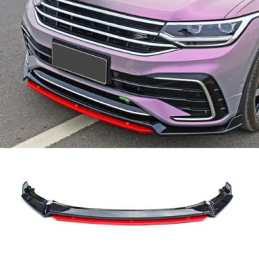 Imagem de Lábio do para-choque dianteiro do carro compatível com TlGUAN L R-Line 2022 divisor dianteiro difusor spoiler body kit acessórios para carro (preto vermelho)