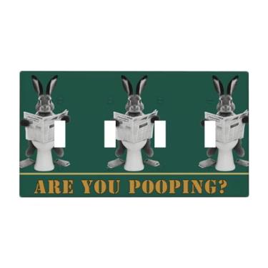 Imagem de Spshian Retrô animais fofos cinza preto coelho você está cocô 4 capas de interruptor de luz decorativa quadriciclo interruptor placa de parede 4 furos dispositivo elétrico placa de interruptor dimmer