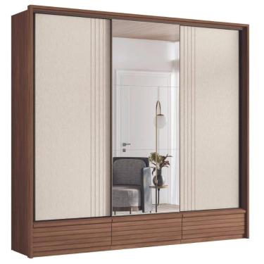 Imagem de Roupeiro 3 Portas Ripado Com Espelho Braga Jatoba Areia