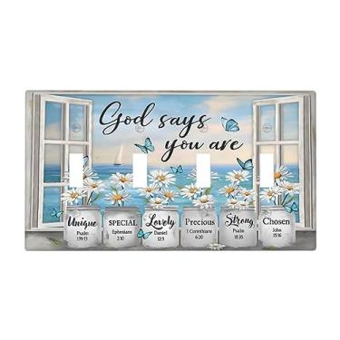 Imagem de Borboleta azul margarida branca janela mar praia quádruplo interruptor de luz 4-gangue placas de parede decorativo placa elétrica para decoração de arte de quarto de casa