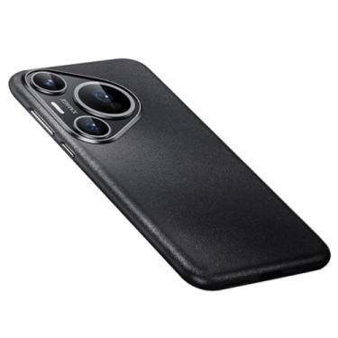 Imagem de HAO RIYLN Capa de couro genuíno para Huawei Pura 70 Ultra/70 Pro, capa fina de luxo antiqueda proteção de câmera minimalista estilo comercial, preta, 70 Pro