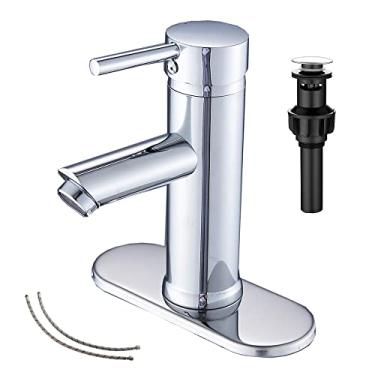 Imagem de GGStudy Torneira cromada para pia de banheiro de um furo de aço inoxidável combinando ralo pop-up com transbordamento e placa de cobertura