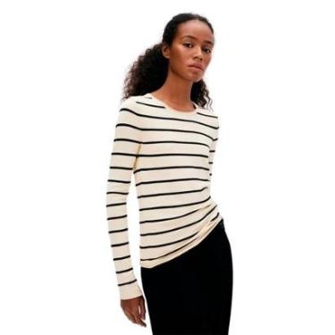 Imagem de Blusa Hering Feminina Off White Slim Listrada Em Tricô-Feminino