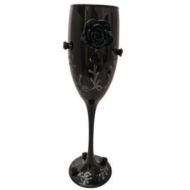 Imagem de Taça Vidro Preta Pomba Gira Rosas 196 ml