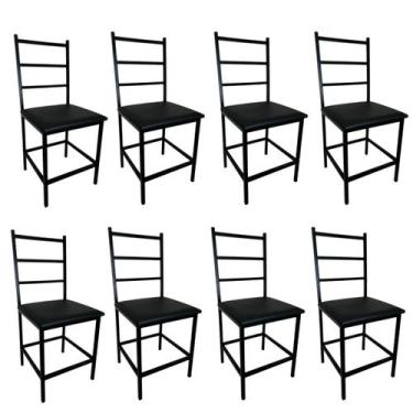 Imagem de Kit 8 Cadeiras Reforçada Para Cozinha E Sala Jantar Ana Assento Preto 