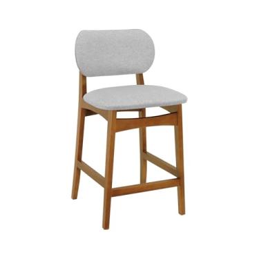 Imagem de Banqueta Alta Bistrô Armonia Assento e Encosto Estofado - Amêndoa - Assento Estof. Linho Cinza Mescla Impermeável