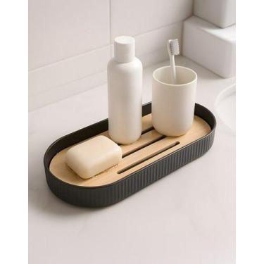 Imagem de Bandeja Banheiro C/ Dreno Bambu Suporte Pia Bancada Multiuso - Mek, Pr